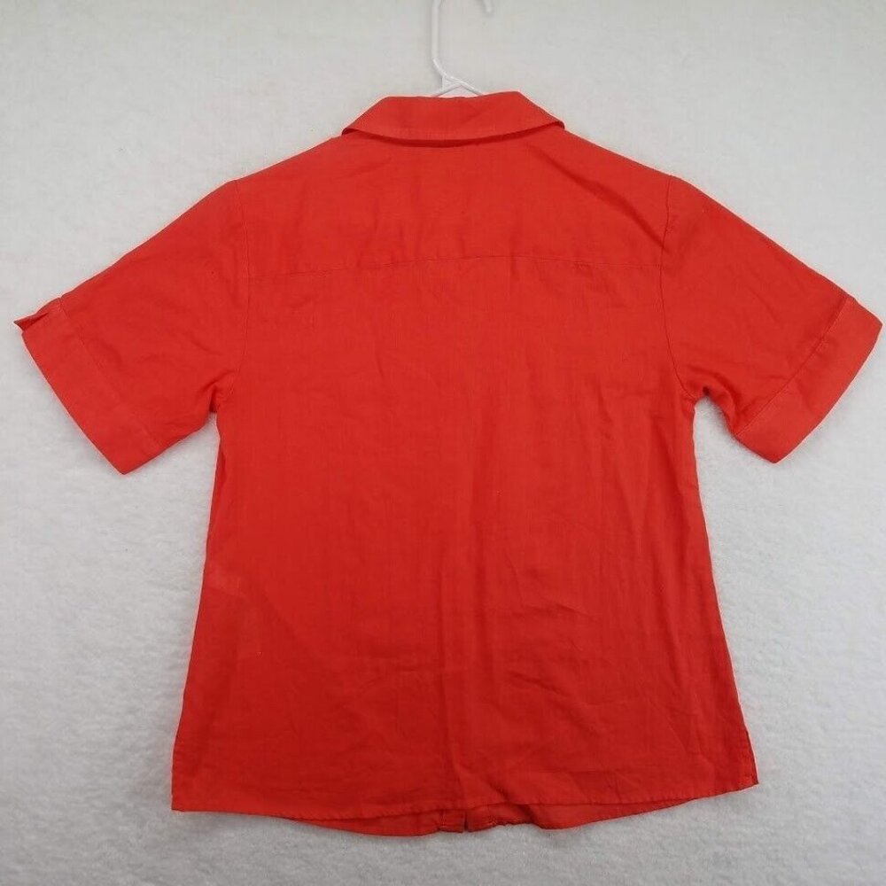 Chicos Shirt Womens Small Button Up Blouse Orange Short Sleeve Linen Blend - Picture 3 of 9